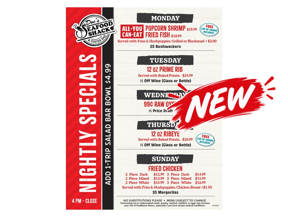 Doc's Seafood Foley Nightly Specials